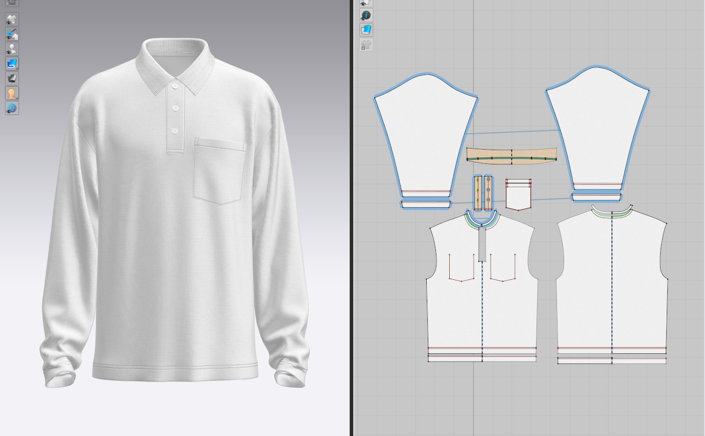 Men's Oversized Full Sleeve Polo 3d Model Marvelous Designer-Clo3d-fbx-obj-Zprj