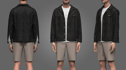 Men's Denim Jacket and Shorts Outfit 3d Model Marvelous Designer-Clo3d-fbx-obj-Zprj