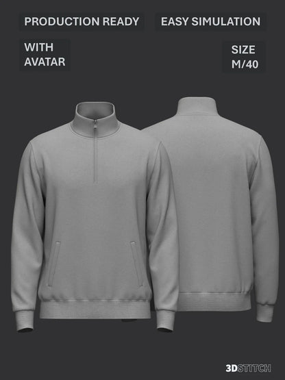 Male Quarter Zip Stand Collar Jacket 3d Model Marvelous Designer-Clo3d-fbx-obj-Zprj