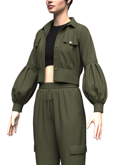 Women's Corduroy Cropped Jacket Outfit 3d Model Marvelous Designer-Clo3d-fbx-obj-Zprj