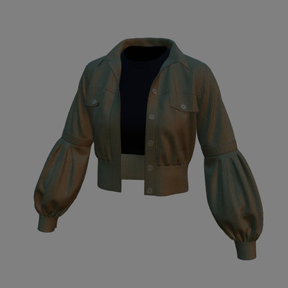 Women's Corduroy Cropped Jacket 3d Model Marvelous Designer-Clo3d-fbx-obj-Zprj